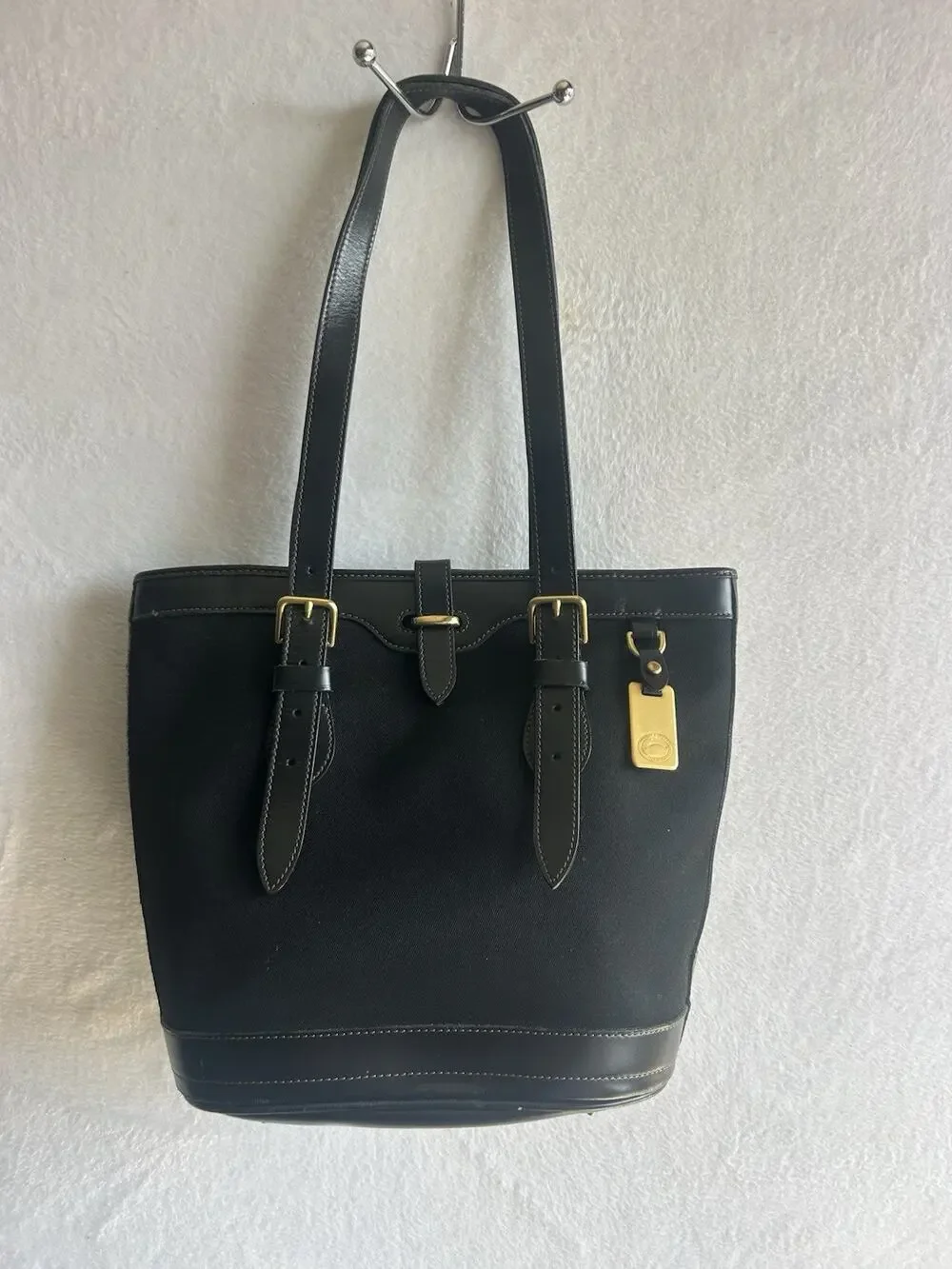 Vintage Dooney & Bourke Woven Canvas and Leather Trim Medium Shopper/Tote Bag,